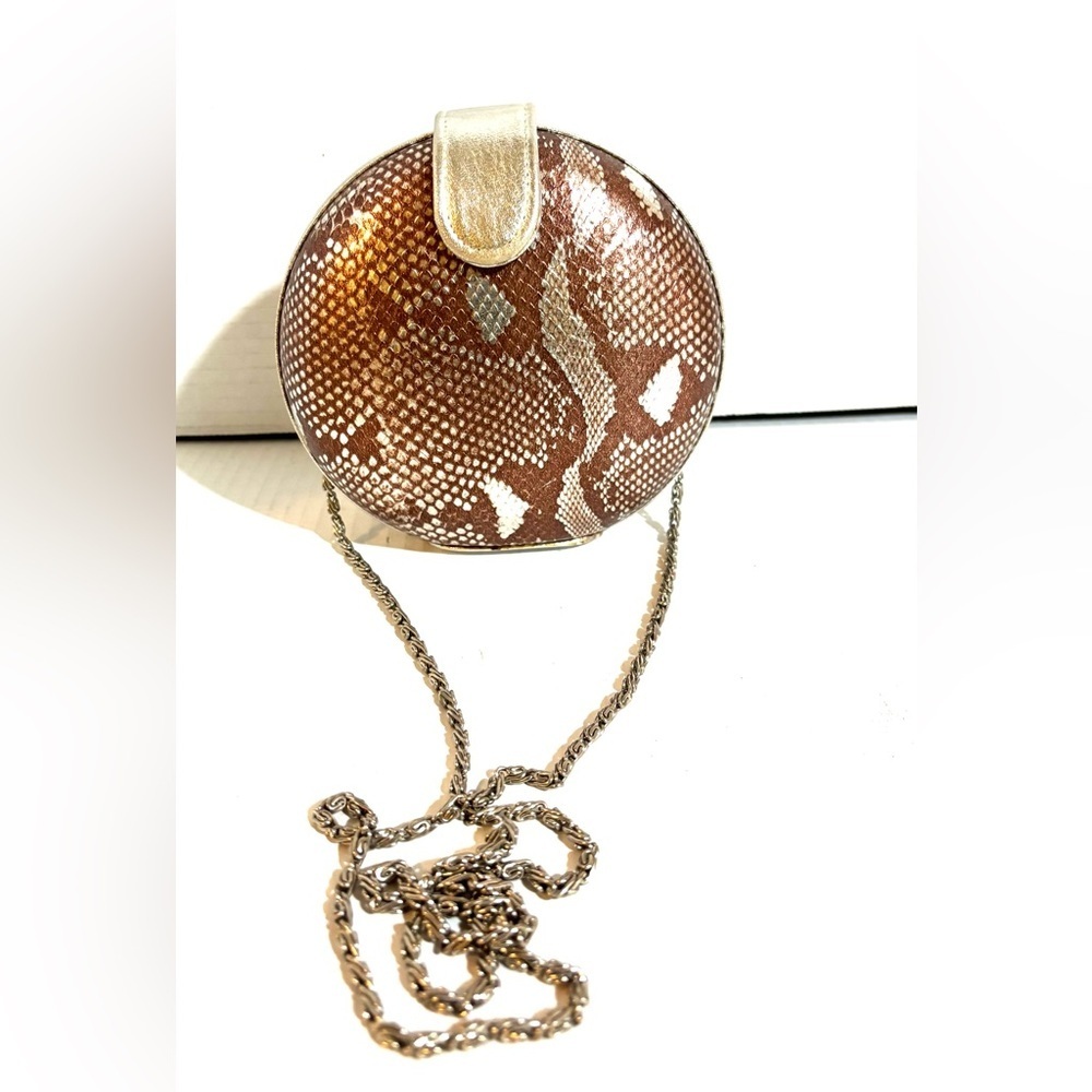 Elegant Brown and Gold python Snakeskin Round shoulder clutch Bag